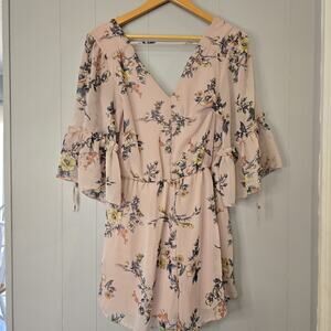 Bailey Blue Pink Floral‎ Juniors Large Romper Double V Neckline Coquette Flirty